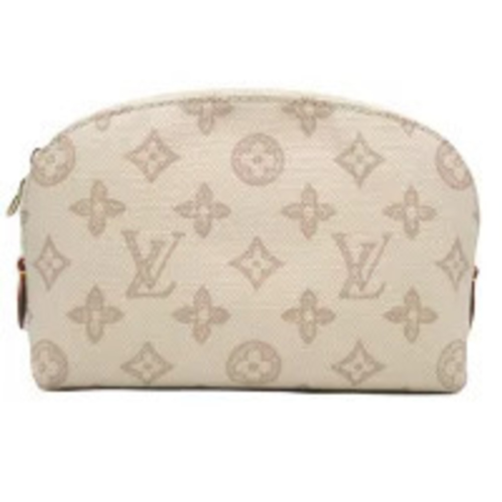 Louis Vuitton Pochette Cosmetic Shoulder Bag Leather Beige Tan